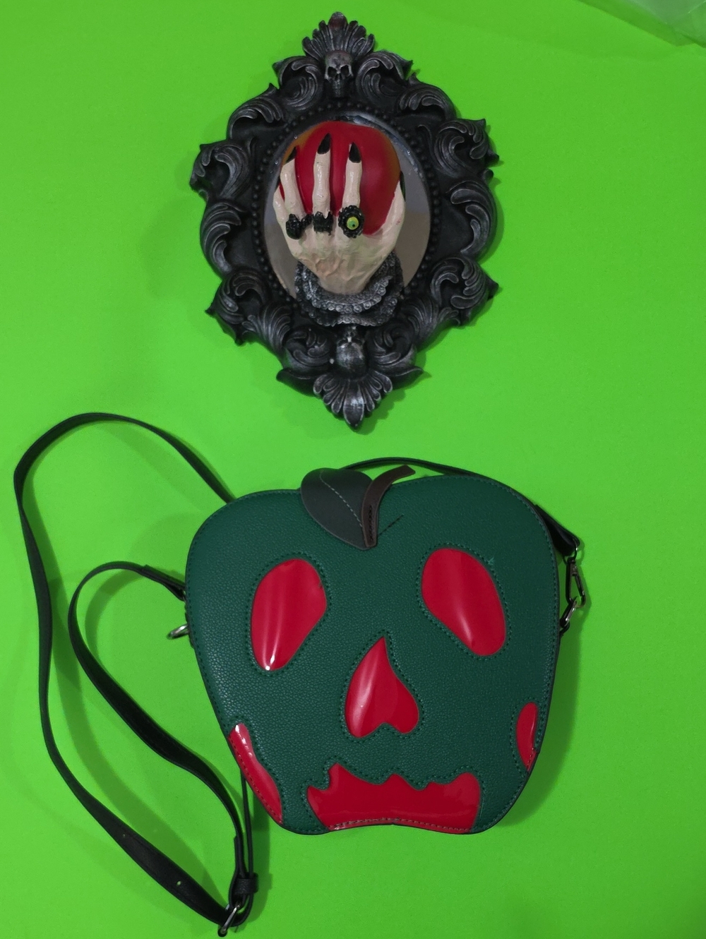 Green Apple Crossbody Bag with Red Poison Apple Appliqué